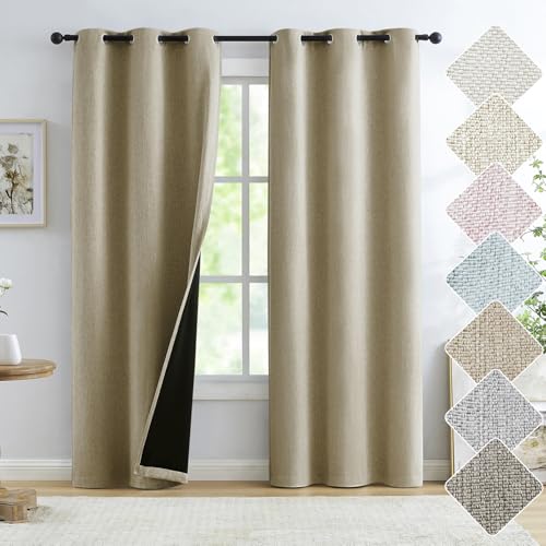"Treatmentex Brown Linen Full Blackout Curtains for Bedroom Thermal Insulated Energy Saving Window Panels Farmhouse Burlap Texture Drapes for Living Room 2 Panels Set Grommet Top 40""x 45""x2"