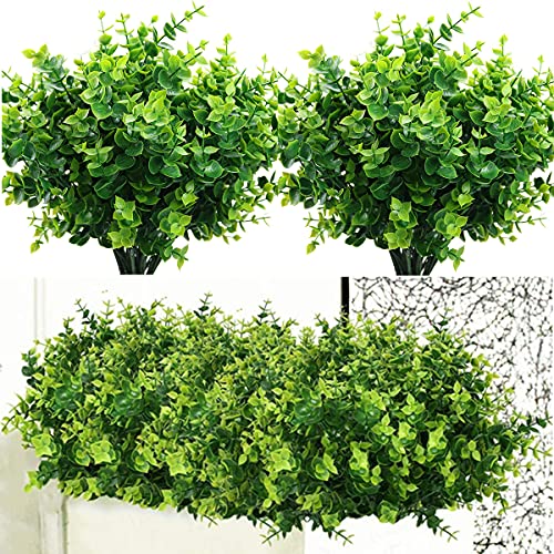 PASYOU Artificial Shrub, Fake Bush Simulation Eucalyptus Grass Greenery Leaves Plastic Plants Indoor Outdoor Outside Home Garden Office Bathroom Verandah Wedding D??cor Decoration Planter Filler 8 Pcs