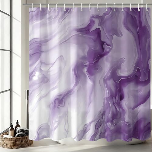 Mocsicka Purple Marble Shower Curtain for Bathroom Modern Abstract Purple and White Shower Curtain Waterproof Modern Art Decor Bath Curtain with 12 Hooks 72 X 72 Inches