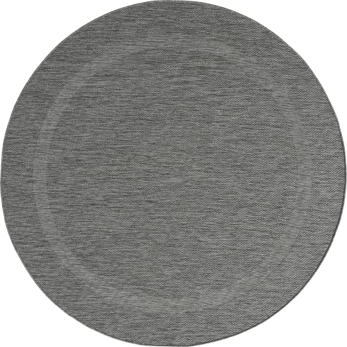 Mia's Teppiche Lara In- & Outdoor Rug, Flat Fabric, 120 cm, round, Anthracite