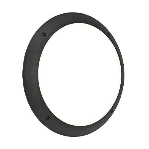 SERAN 11W Plain Black Fully Integrated Outdoor Garden Security Round Robust Bulkhead LED Wall Light - IP65 Rated