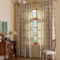 ENJOYBRIDAL Pink Floral 63 Inch Curtains 2 Panel Set Bedroom Semi Sheer Drapes Short Living Room Farmhouse Window Curtain Panels Boho Dining Room Decor Rod Pocket Tassel Window Treatments