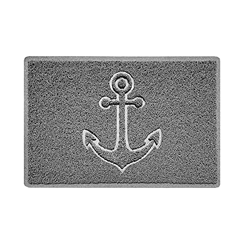 Nicoman Anchor Embossed Shape Door Mat Dirt-Trapper Jet-Washable Doormat-(Use Indoor or Sheltered Outdoor)-(60x40cm/23.6x15.7inches, Small) Grey