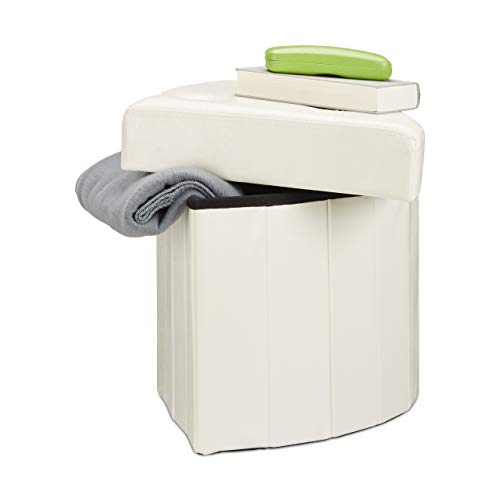 Relaxdays Corner Storage Ottoman, Folding Padded Stool with Storage Space, Modern Footstool HWD 38 x 38 x 38 cm, White
