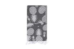 Foutastic 100% Cotton Fouta Beach Towel, Pineapple Pattern, 100 x 180 cm, Absorbent, Soft, Charcoal & Grey, Machine Washable