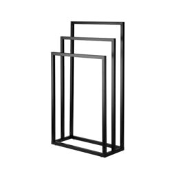 Amig – Matte Black Flor Standing Towel Rack with 3 Metal Bars – Bathroom Towel Floor Stand – Minimalist industrial style with stable base – No drilling
