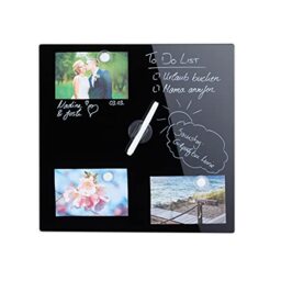 Relaxdays Glass Magnetic Dry Erase Memo Board, Writable, 3 Magnets, Safety Glass Magnet Board 40 x 40 cm, Black