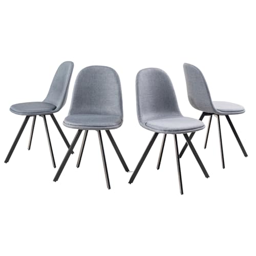 FurnitureR Set of 4 Dining Chairs, 360 Degree Swivel Chair with Radial Metal Legs for Bedroom and Dining Room, Grey