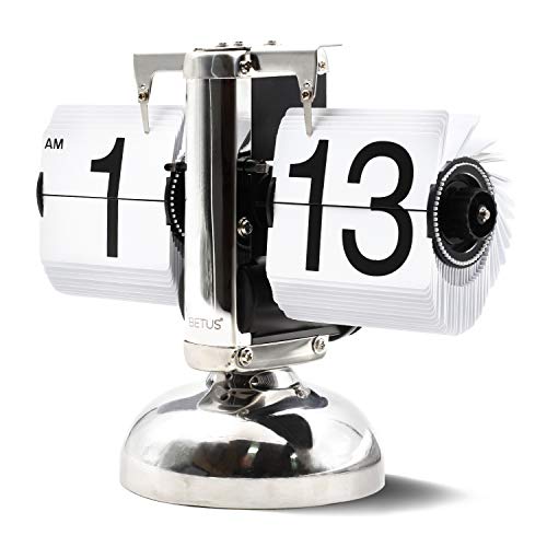 Betus [Retro Style Flip Desk Shelf Clock - Classic Mechanical-Digital Display Battery Powered - Home & Office Décor 8 x 6.5 x 3 Inches (White)