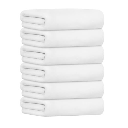 "JML Bath Towels with Hanging Loop, White, 30"" x 60"", 6 Pack - Microfiber, Large,Soft, Absorbent, Quick-drying for Hair Wrap, Sauna, Dorm, Yoga"