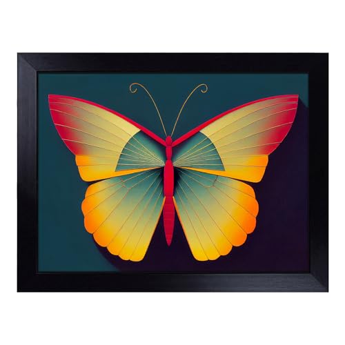 Lap Tray with Bean Bag Cushion, Handsome Butterfly - Handmade in the UK, Raised Wooden Edge, Padded Cushion, Heat-Resistant Wipe-Clean Surface, for Meals, Laptops and Crafts