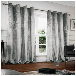 "Gaveno Cavailia Crushed Velvet Eyelet Curtains Grey, 100% Polyester Luxury Ring Top Drapery with Matching Tie Backs, Two 90""x90"" Glamorous Panels, Easy Care Window Treatment, 90x90 Inches"