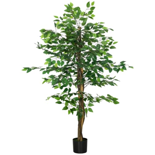 HOMCOM Artificial Ficus Tree in Pot for Indoor Plant Decor 150 cm Green - 5ft Decorative Fake Ficus Fig House Plant, Large Faux Tree, Living Room Decor