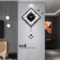 NEOTEND Modern Wall Clock for Living Room Decor Pendulum Large Silent Big Kitchen Wall Clock for Bedroom Black and White Decorative Office Non Ticking Battery Operated Wall Watch 26 Inch