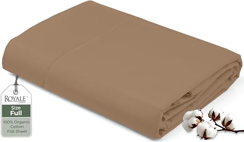 "Royale Linens 100% Organic Cotton Full Flat Sheet Only - Super Soft - Percale Top Sheets - Full Flat Sheet Sold Separately - Breathable, Cool & Crisp Sheets Only (81"" x 96"", Chocolate)"