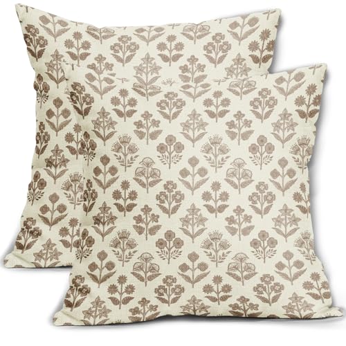 Sivirary Brown Floral Pillow Covers 20x20 Inch Set of 2, Vintage