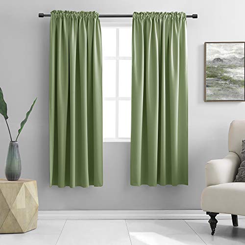 "DONREN Sage Green Thermal Insulated Room Darkening Drapes for Bedroom 42"" Width x 63"" Drop 2 Panels"