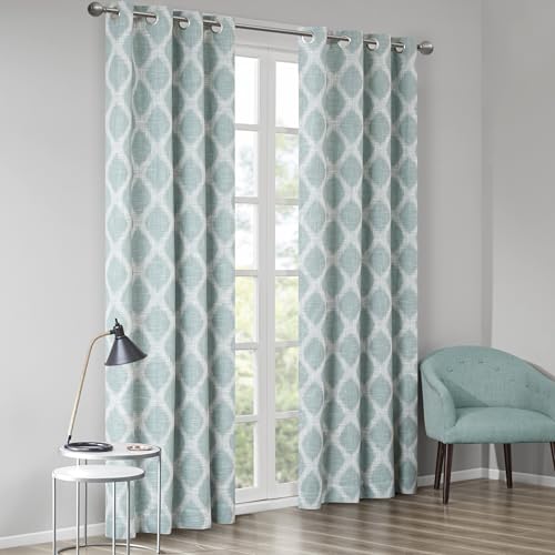 "Sun Smart Blakesly Blackout Curtains Patio Window, Ikat Print, Grommet Top Living Room Decor, Living Room Decor, Thermal Insulated Light Blocking Drape for Bedroom and Apartments, 50"" x 95"", Aqua"