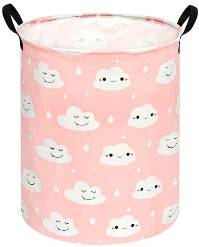 KUNRO Round Laundry Basket Hamper Kids Toys and Clothes Storage Basket Children Gift Basket Baby Toy Organizer Bins for Room Decor (Smile)
