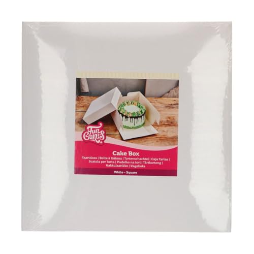FunCakes Cake Box White: Sturdy Cardboard Cake Box with Separate Lid, Reusable Cake Carrier for Transporting and Presenting Cakes and Pastries - 40x40x20 cm pk/1