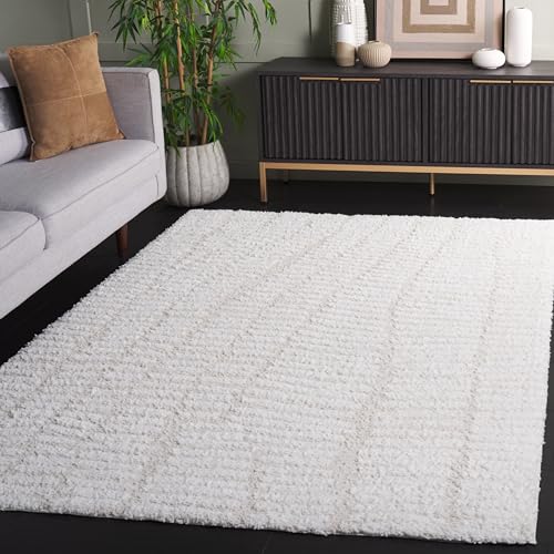 SAFAVIEH Shaggy Rug for Living Room Dining Room Bedroom - Rumi Shag Collection Short Pile, Ivory and Light Beige, 63 x 90 Inch