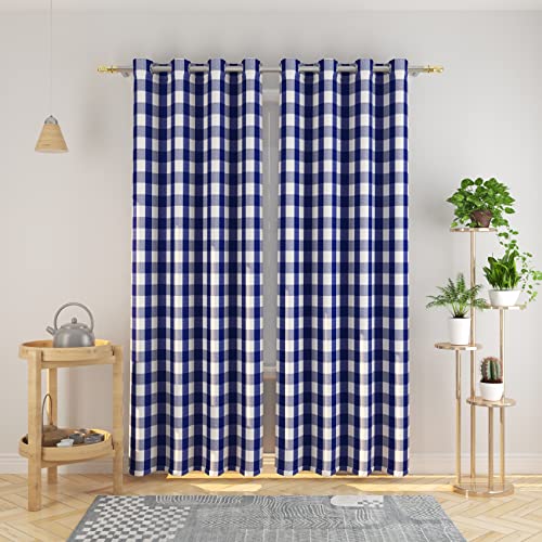 Natus Weaver Buffalo Check Curtains 84 inch Length Kitchen Living Room Bedroom Navy Blue and White Gingham Plaid Window Curtain Panels Basement Drapes 2 Panels Grommet Top Window Treatment Set