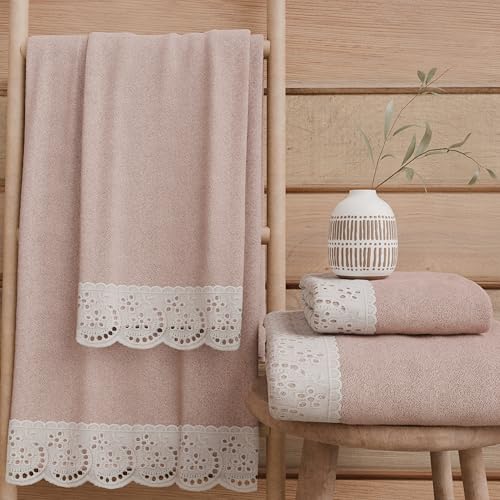 PETTI Artigiani Italiani - 100% Cotton Terry Bath Towels, 1+1 Towel Set, 2 Pieces 1 Face Towel and 1 Hand Towel, Powder
