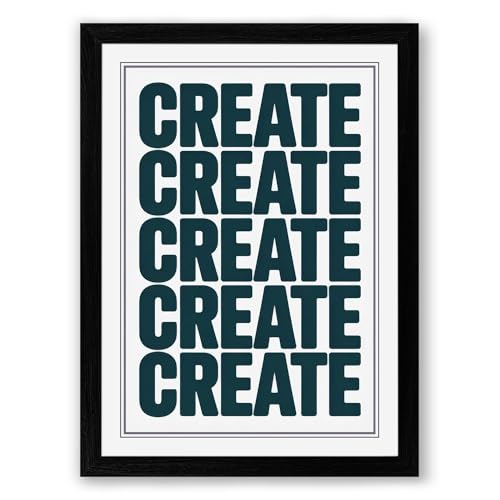 Create Repeated Typography Framed Wall Art Print A1 (84.1×59.4cm) Black, Wall Decor for Living Room, Bedroom, Office & Home, Ready to Hang, Art Gift