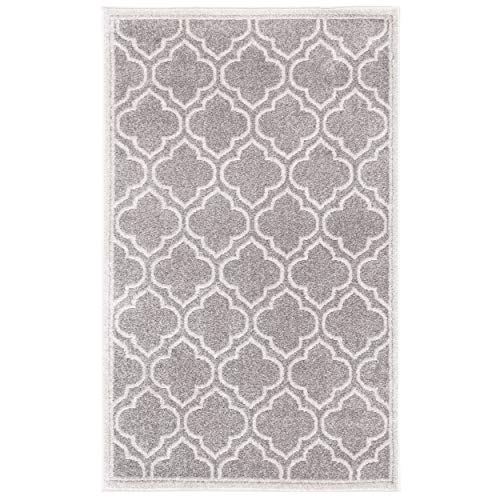 Safavieh Trellis Indoor/Outdoor Woven Rectangle Area Rug, Amherst Collection, AMT412, in Grey / Light Grey, 76 X 122 cm for Garden, Patio or Any Outdoor Space