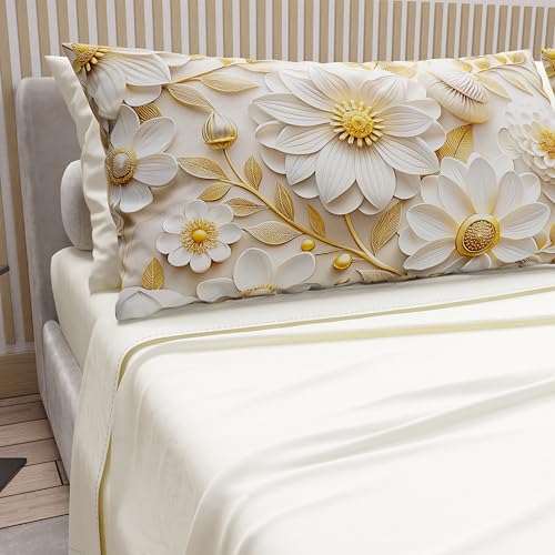 PETTI Artigiani Italiani - Cotton Sheets with Pillowcases in Digital Print, Single Bed Sheet, Single Bed Set, Floral 13 Cream 100% Made in Italy