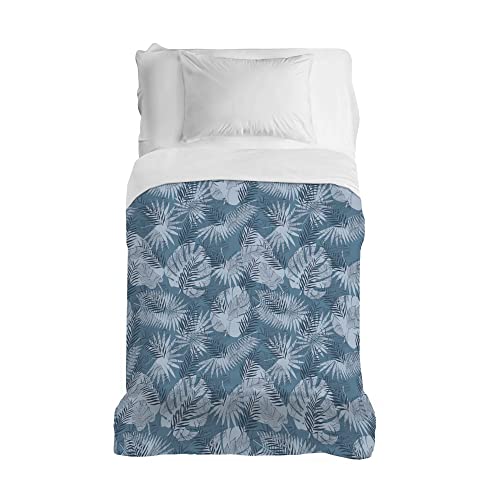 PENSIERI DELICATI Bedspread 220 x 280 cm, 100% Cotton Pique Single Sheet, Ideal as a Furnishing Towel, Double Bed Blanket, Tropical Teal Design, 100% Made in Italy