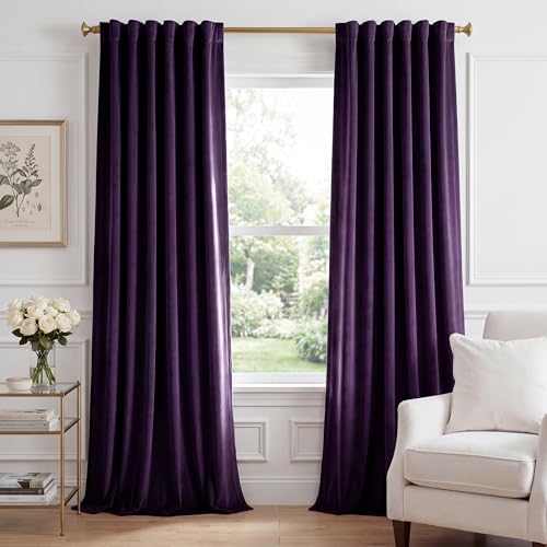 StangH Velvet Curtains Room Darkening, Thermal Insulated Drapes for Bedroom Living Room, Purple Orchid Color Window Treatment, 52 x 108 Inch, 2 Panels