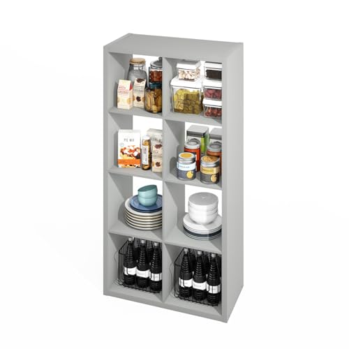 Furinno HERMITE Kitchen Island, 8-Cube Coffee Bar, Extra Thick Kitchen Storage, Bakers Rack, for Pantry Organizers and Storage, Kitchen Organization, Light Grey