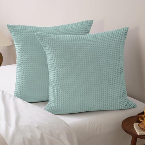 "PHF Ultra Soft Waffle Weave Euro Shams Pillow Covers, No Filling, 2 Pack 26"" x 26"" Bed Cushion Covers, Breathable & Skin-Friendly Bed Pillow Shams for Stylish Home Decor, Aqua"