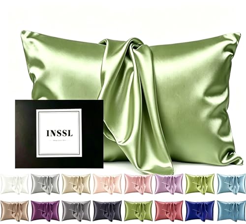 INSSL Silk Pillowcase for Women, Mulberry Silk Pillowcase for Hair and Skin and Stay Comfortable and Breathable During Sleep (Tea Green, King)