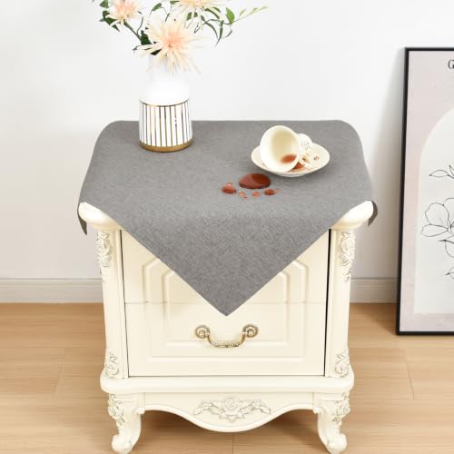 Wolkemer Small Square Tablecloth 24 x 24 Inches Faux Linen Water Resistant - Farmhouse Polyester Tablecloths, Washable Wipeable Table Cover for Nightstands, End Tables, Bedside Tables (Grey)