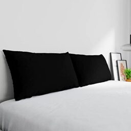 Max Color Pair of Pillowcases 100% Cotton, Made in Italy, Pillowcase Size 50 x 80 cm with Inner Flap, Plain Colour - Black