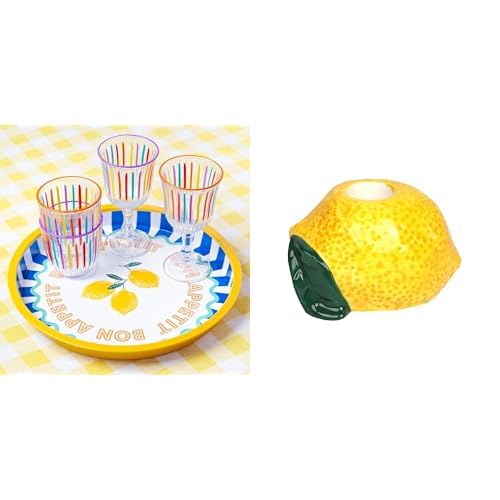 Lemon Serving Tray & Lemon Ceramic Candle Holder Summer Bundle