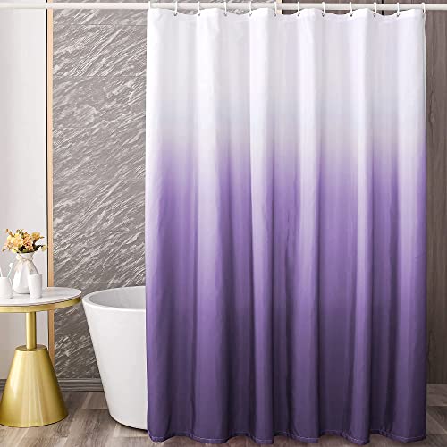 YI & ZE Ombre Shower Curtain Sets for Bathroom Accessories Fabric Polyester Waterproof Modern Shower Curtain Liner with 12 Hooks Purple W72xL84