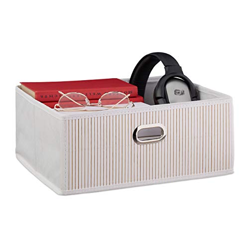 Relaxdays Single Bamboo Storage Basket, Bathroom & Bedroom Organiser, Square, HxWxD 14 x 31 x 31 cm, Folding, White