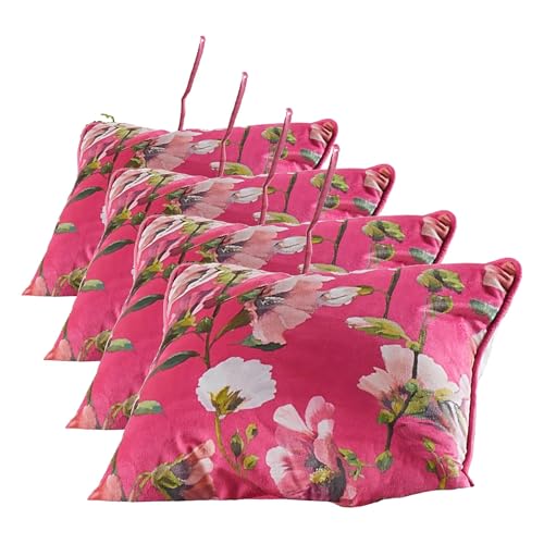 SOIREE - Luxury Floral Pink Cushion (43 x 43cm) - Reversible with 2 Colours and Filling - Botanical Design - Matching Bedding Available (Pack of 4)