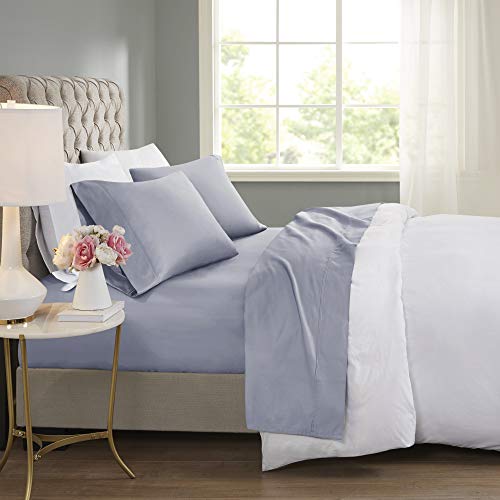 Beautyrest BR 600 TC Cooling Cotton Blend Solid Sheet 16 Inch Deep Pocket, All Season, Soft Bedding-Set, Matching Pillow Case, King, Blue 4 Piece (BR20-1004)