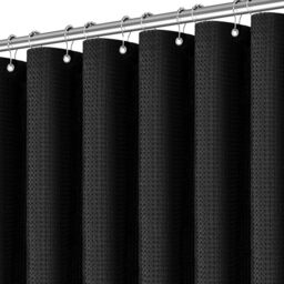 PANGSINNE Black Shower Curtain 256GSM Heavy Duty Waffle Woven Bathroom Shower Curtains, Weighted Fabric Shower Curtains for Hotel Spa Luxury Polyester Bath Curtain with 12 Hooks, 72Wx72H