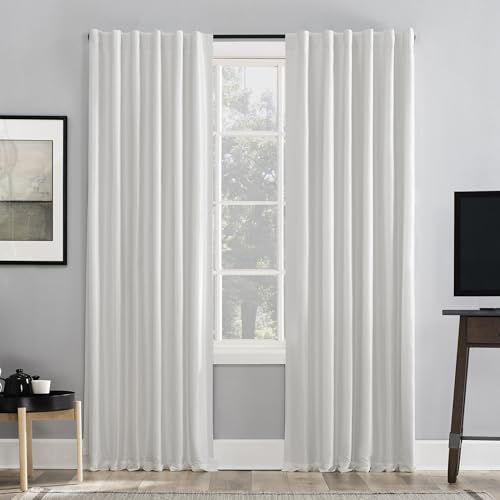 "Sun Zero Greyson Faux Dupioni Silk Thermal Extreme Total Blackout Back Tab Curtain Panel, 50"" x 84"", Pearl White"
