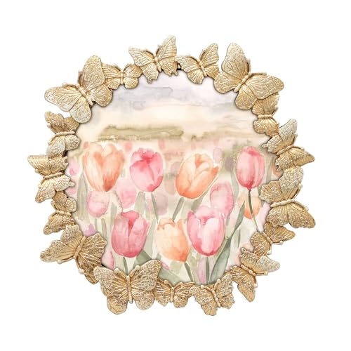GIFTY GIFTY Round Butterfly Picture Frame with Gold With White Painted Frame 4???x4??? Personalized Photo Frame Round Shape, for Vertical Display on Tabletop, Home Decor, Wedding or any Milestone Photos