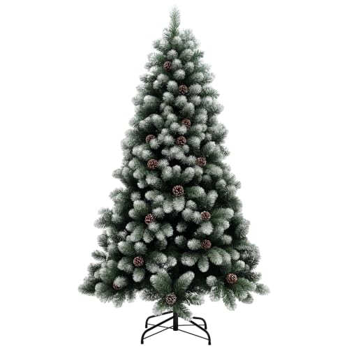 HOMCOM 6ft Artificial Pine Christmas Tree 774 Branch Tips Steel Base Green - Realistic Hinged Tree, Pinecones, Holiday D??cor for Home Office