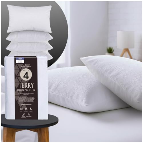 GC GAVENO CAVAILIA Terry Towel Waterproof Pillow Protectors - Pack of 2 Anti Allergy Towelling Pillow Protectors - Breathable & Soft Pillow Cover - White