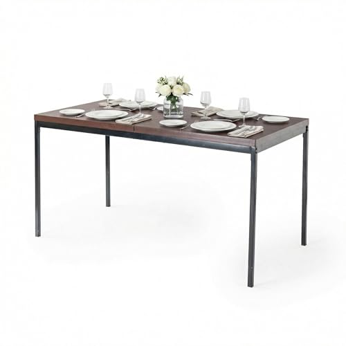 FurnitureR 120cm Dining Table Rectangular MDF Kitchen with Heavy Duty Metal legs Modern Wooden Dining Room Table for 2-4Person Kitchen Restaurant Apartments & Café,Dark Brown
