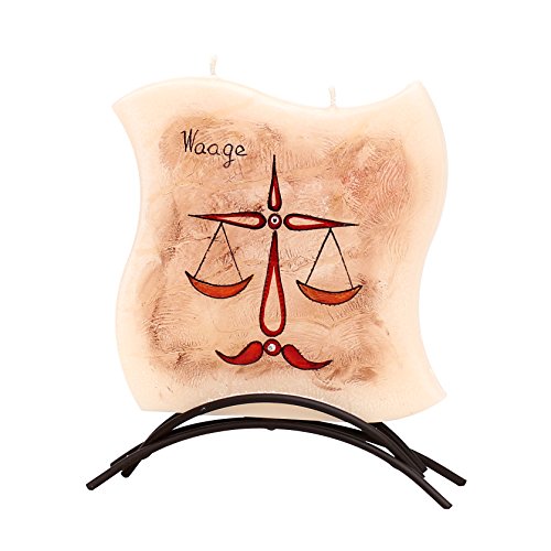Dekohelden24 Zodiac Sign Libra - High-Quality Flat Candle with Metal Stand, 16 x 16 cm