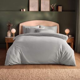 Silentnight Brushed Cotton Duvet Set - Soft Velvety Touch 100% Cotton - Cosy Warmth Feel Breathable Lightly Brushed Hypoallergenic - Button Fastening Duvet Cover + Pillowcase Bed Set, Silver, King